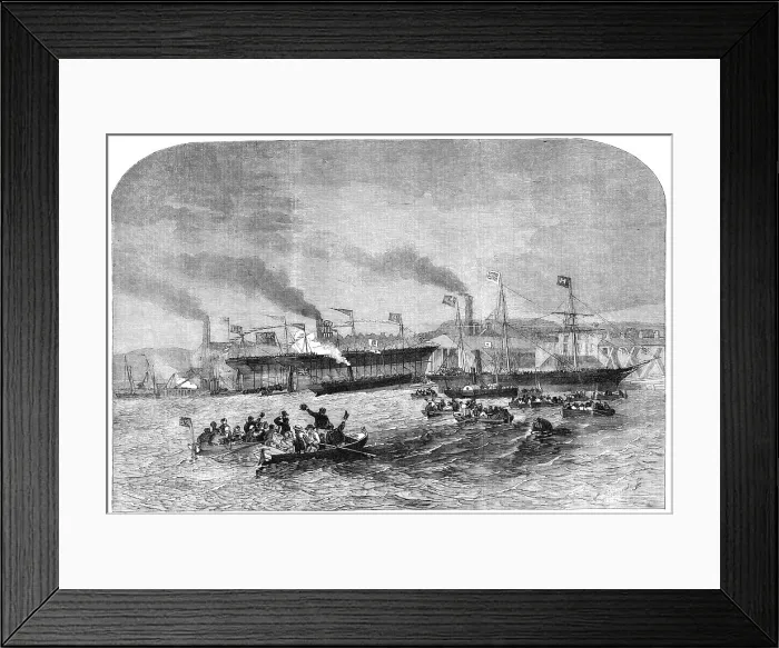 Framed Print : Launch of Three Iron Screw Steam-Vessels, at Newcastle-on-Tyne, 1856. Creator: Unknown Framed Print : Launch of Three Iron Screw Steam-Vessels, at Newcastle-on-Tyne, 1856. Creator: Unknown