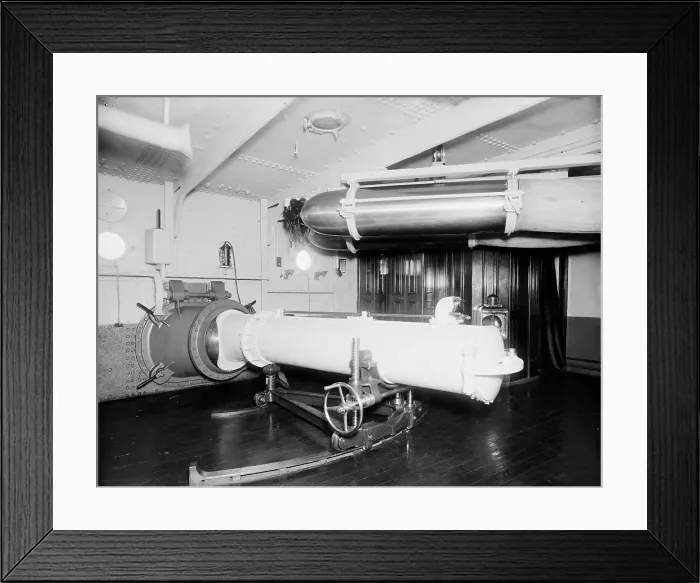 Framed Print : U.S.S. Maine, torpedo tube, (1896?). Creator: Unknown Framed Print : U.S.S. Maine, torpedo tube, (1896?). Creator: Unknown