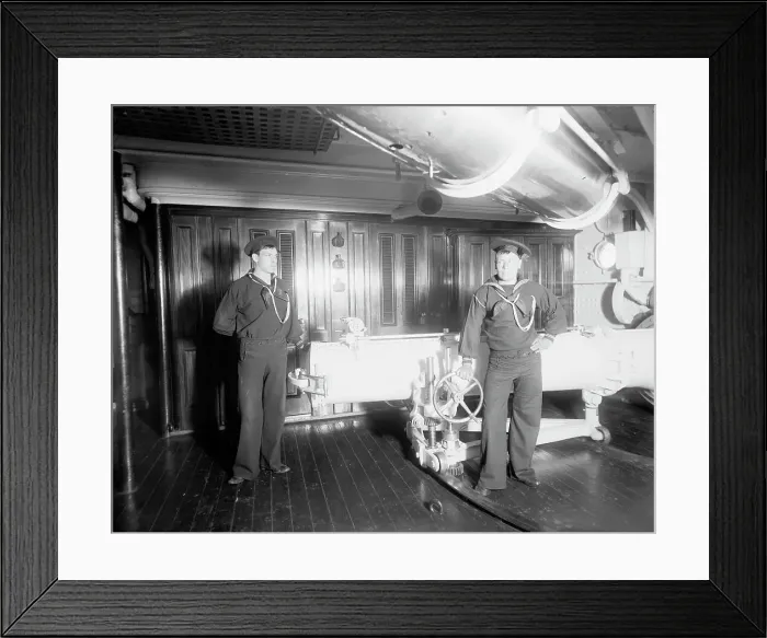 Framed Print : U.S.S. Maine, torpedo tube, (1896?). Creator: Unknown Framed Print : U.S.S. Maine, torpedo tube, (1896?). Creator: Unknown