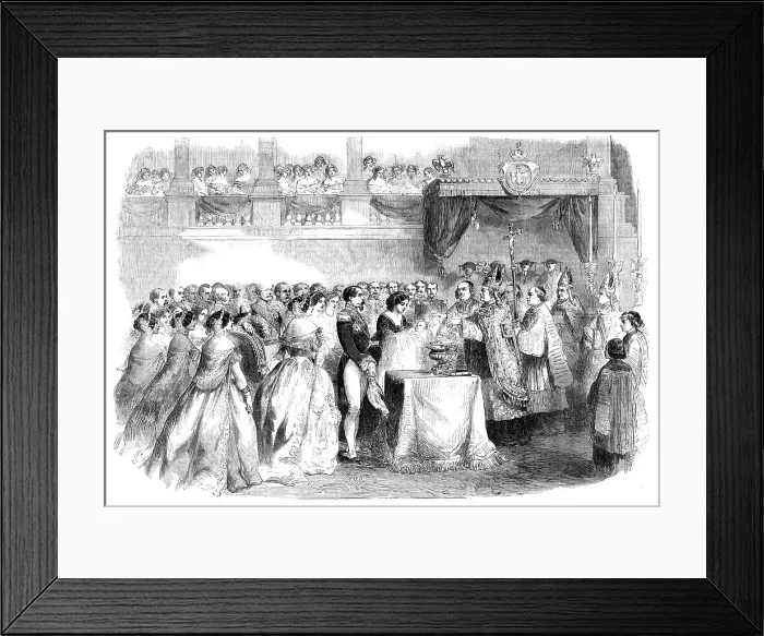 Framed Print : Ondoiement of the Infant Prince, in the Chapel of the Tuileries, 1856. Creator: Unknown Framed Print : Ondoiement of the Infant Prince, in the Chapel of the Tuileries, 1856. Creator: Unknown