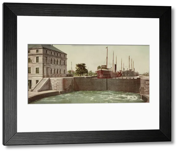 Framed Print : Leaving the Poe Lock, Sault Ste. Marie, Michigan, ca 1900. Creator: Unknown Framed Print : Leaving the Poe Lock, Sault Ste. Marie, Michigan, ca 1900. Creator: Unknown