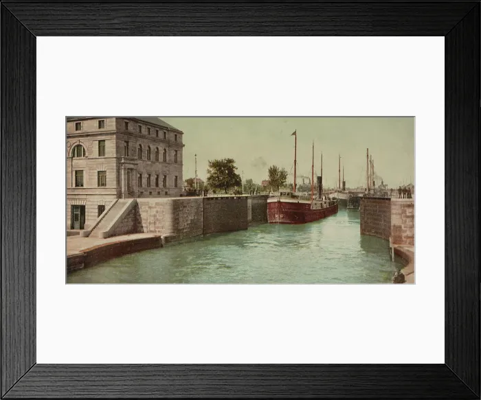 Framed Print : Entering Poe Lock, Sault Ste. Marie, Michigan, ca 1900. Creator: Unknown Framed Print : Entering Poe Lock, Sault Ste. Marie, Michigan, ca 1900. Creator: Unknown