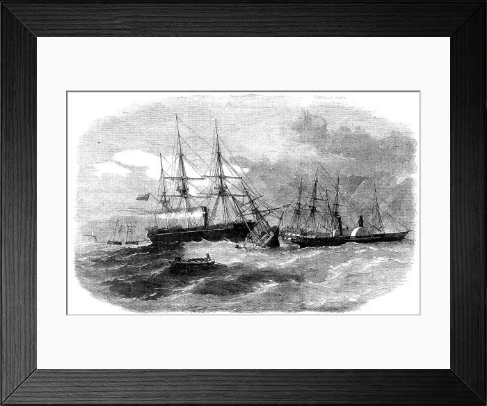 Framed Print : The Running Down of the Brigantine Virtue by the Resolute Transport, in Kingstown Harbour, 1856. Creator: Smyth. The Running Down of the Brigantine Virtue by the Resolute Transport, in Kingstown Harbour, 1856 Framed Print : The Running Down of the Brigantine Virtue by the Resolute Transport, in Kingstown Harbour, 1856. Creator: Smyth. The Running Down of the Brigantine Virtue by the Resolute Transport, in Kingstown Harbour, 1856