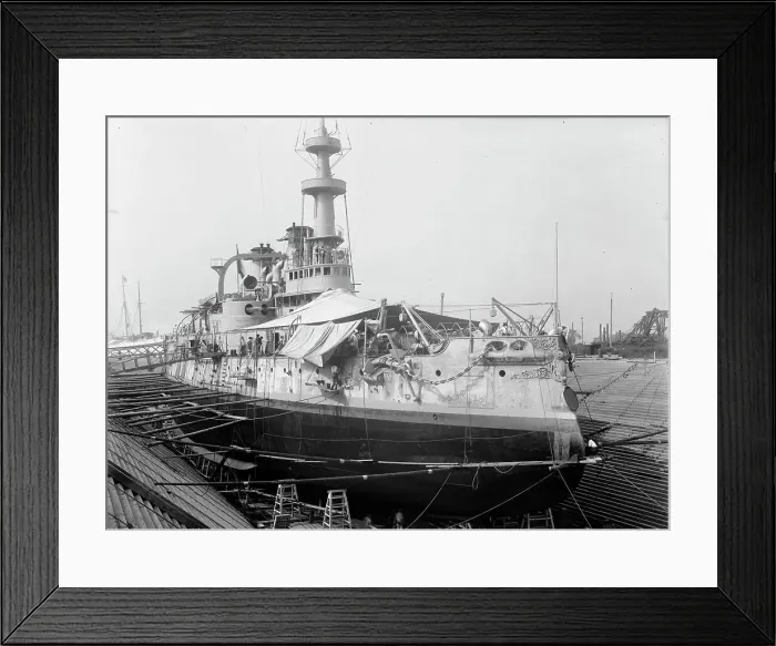 Framed Print : U.S.S. Massachusetts in dry dock, between 1896 and 1901. Creator: Unknown