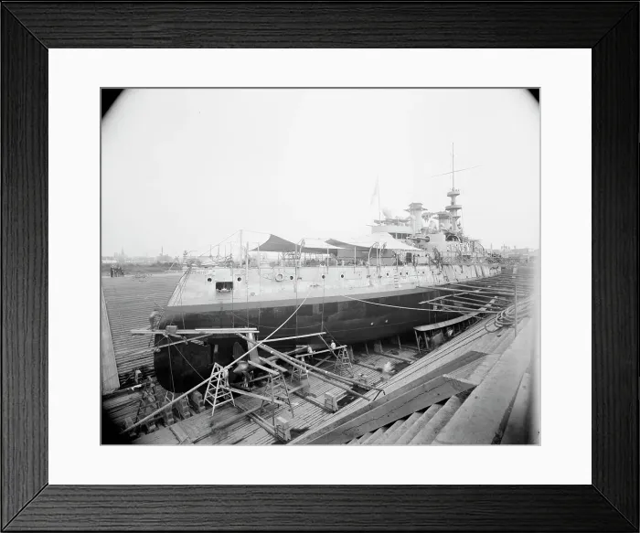Framed Print : U.S.S. Massachusetts in dry dock, between 1896 and 1901. Creator: Unknown