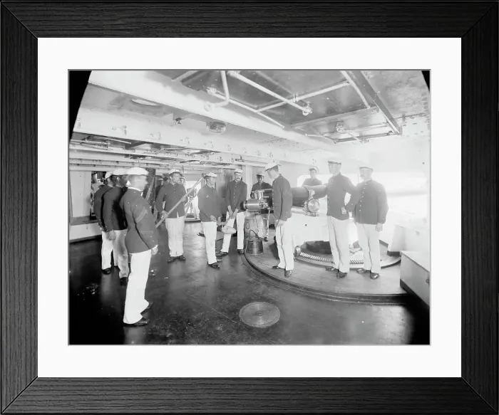 Framed Print : U.S.S. Massachusetts, 6 inch gun and crew, between 1896 and 1901. Creator: Unknown Framed Print : U.S.S. Massachusetts, 6 inch gun and crew, between 1896 and 1901. Creator: Unknown