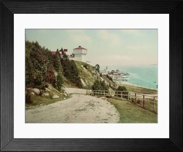 Framed Print : Old Block House [Fort Mackinac] and harbor, Mackinac Island, Michigan, c1899. Creator: Unknown