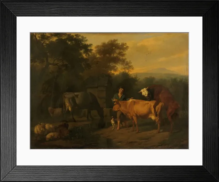 Framed Print : Landscape with Herdsman and Cattle, 1675-1685. Creator: Dirk van Bergen Framed Print : Landscape with Herdsman and Cattle, 1675-1685. Creator: Dirk van Bergen