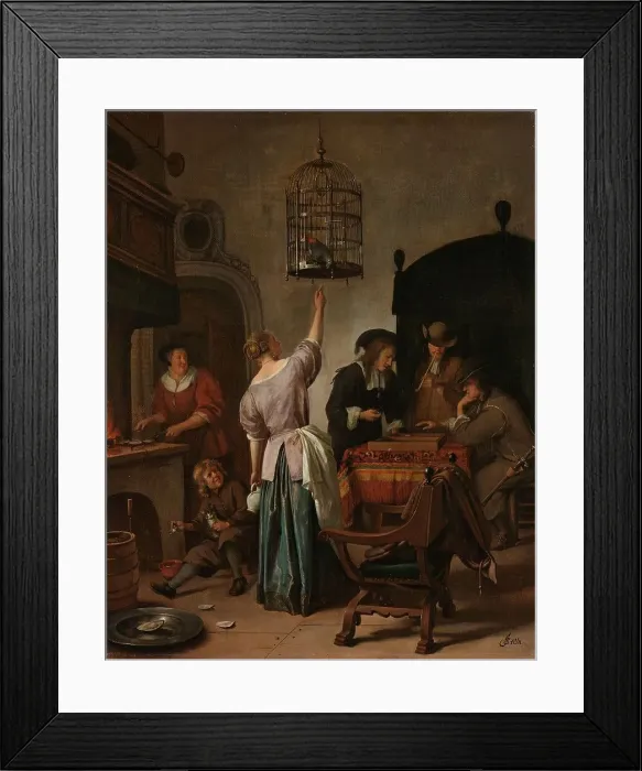 Framed Print : Interior with a Woman Feeding a Parrot, Known as ‘The Parrot Cage, c.1660-c.1670. Creator: Jan Steen Framed Print : Interior with a Woman Feeding a Parrot, Known as ‘The Parrot Cage, c.1660-c.1670. Creator: Jan Steen