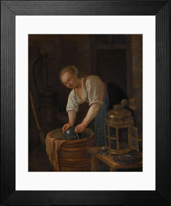 Framed Print : Woman scouring metalware, 1650-1660. Creator: Jan Steen Framed Print : Woman scouring metalware, 1650-1660. Creator: Jan Steen