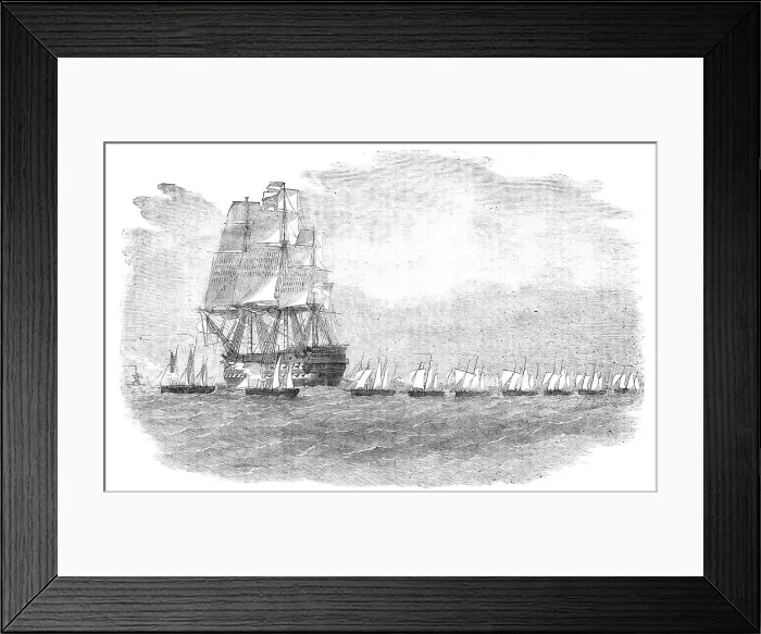 Framed Print : The Gun-Boat Flotilla off Portland - sketched by Lieutenant Montagu O'Reilly, 1856. Creator: Unknown