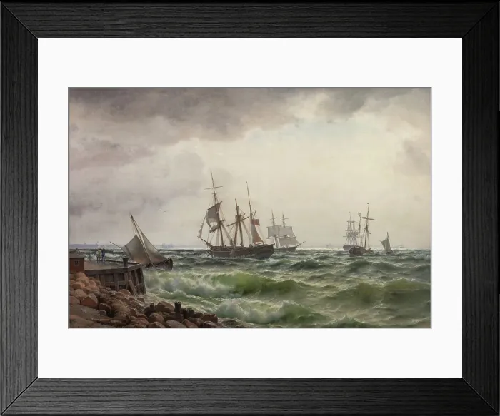 Framed Print : Ships under land after a storm, 1867. Creator: Carl Neumann Framed Print : Ships under land after a storm, 1867. Creator: Carl Neumann