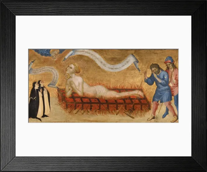 Framed Print : Martyrdom of Saint Lawrence, with Two Benedictine Nuns, c.1425. Creator: Jacobello del Fiore