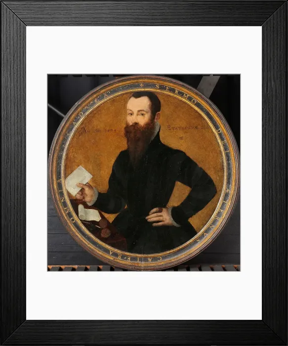 Framed Print : Portrait of Adam Wachendorff, with a Putto Blowing Bubbles, 1574. Creator: Cornelius Ketel Framed Print : Portrait of Adam Wachendorff, with a Putto Blowing Bubbles, 1574. Creator: Cornelius Ketel