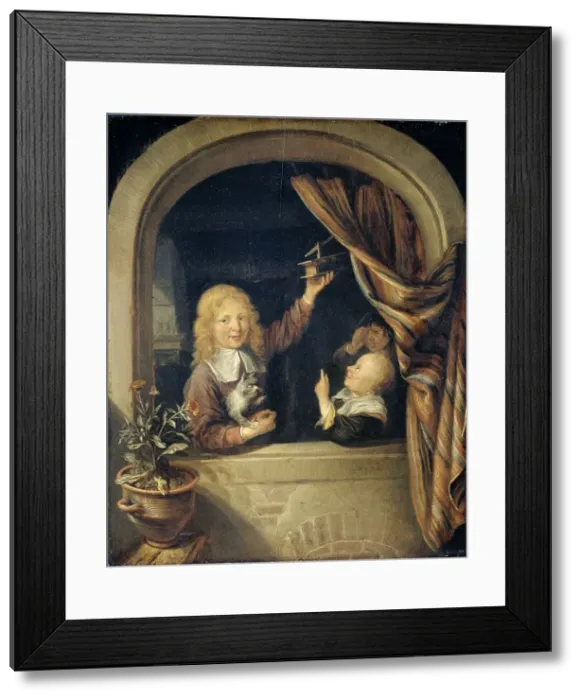 Framed Print : Children with a mousetrap, 1660-1676. Creator: Domenicus van Tol Framed Print : Children with a mousetrap, 1660-1676. Creator: Domenicus van Tol
