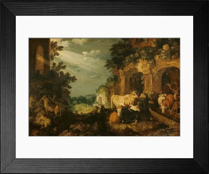Framed Print : Landscape with ruins, cattle and deer, c.1614-c.1620. Creator: Roelandt Savery Framed Print : Landscape with ruins, cattle and deer, c.1614-c.1620. Creator: Roelandt Savery