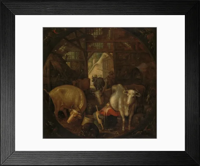Framed Print : Cows in a Stable; Witches in the Four Corners, 1615. Creator: Roelandt Savery