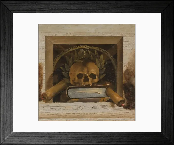 Framed Print : Vanitas Still Life with Scull with Laurel Wreath, Book and two Burning Candles, 1645-1650. Creator: Jacob van Campen Framed Print : Vanitas Still Life with Scull with Laurel Wreath, Book and two Burning Candles, 1645-1650. Creator: Jacob van Campen