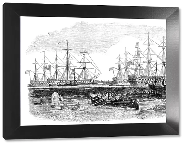 The Grand Naval Review, at Spithead: The Fleet from the South - sketched by J. W. Carmichael, 1856. Creator: Unknown