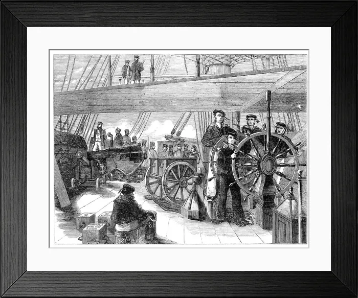 Framed Print : The Grand Naval Review, at Spithead: Main-Deck of The Blenheim - sketched by J. W. Carmichael, 185 Creator: Unknown. The Grand Naval Review, at Spithead: Main-Deck of The Blenheim - sketched by J. W. Carmichael, 185 Creator: Unknown Framed Print : The Grand Naval Review, at Spithead: Main-Deck of The Blenheim - sketched by J. W. Carmichael, 185 Creator: Unknown. The Grand Naval Review, at Spithead: Main-Deck of The Blenheim - sketched by J. W. Carmichael, 185 Creator: Unknown