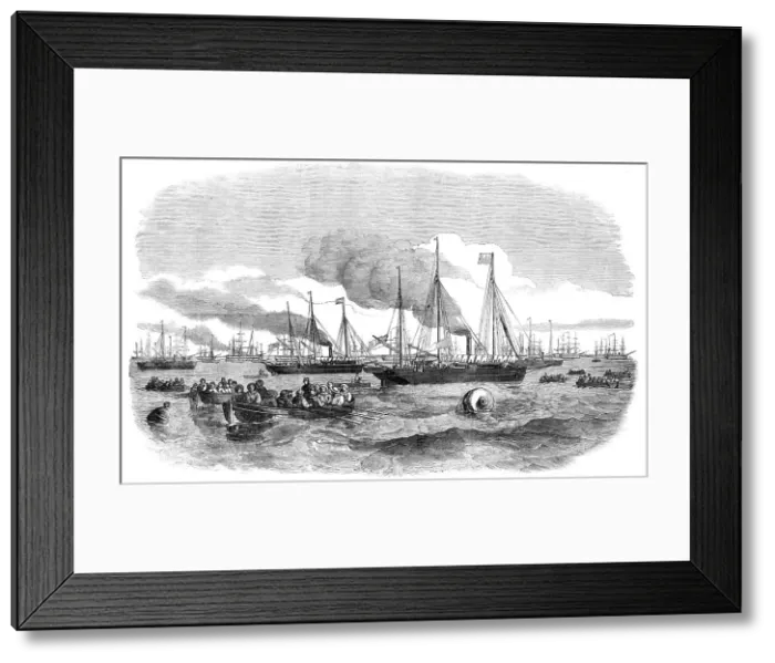 Framed Print : The Grand Naval Review, at Spithead: Liberty-Men going on Shore - sketched by J. W. Carmichael, 1856 Creator: W Thomas Framed Print : The Grand Naval Review, at Spithead: Liberty-Men going on Shore - sketched by J. W. Carmichael, 1856 Creator: W Thomas