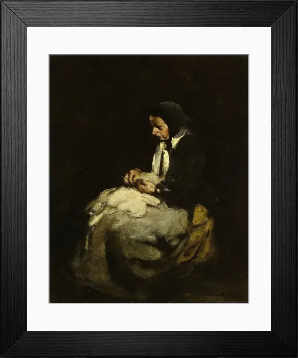 Framed Print : Woman sewing, 1850-1891. Creator: Theodule Ribot Framed Print : Woman sewing, 1850-1891. Creator: Theodule Ribot