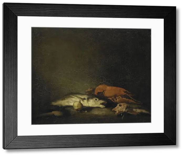 Framed Print : Still life with fish and a lobster, 1850-1891. Creator: Theodule Ribot Framed Print : Still life with fish and a lobster, 1850-1891. Creator: Theodule Ribot