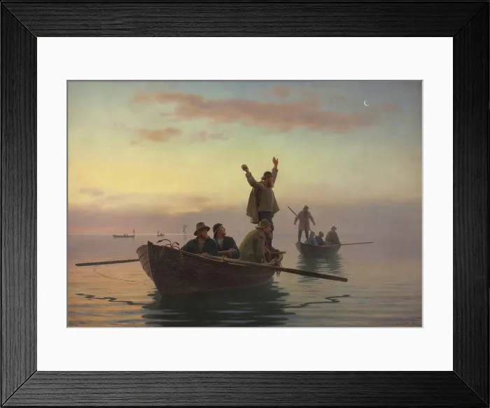 Framed Print : Fishing with drift net, early morning, 1880. Creator: Anton Laurids Johannes Dorph Framed Print : Fishing with drift net, early morning, 1880. Creator: Anton Laurids Johannes Dorph