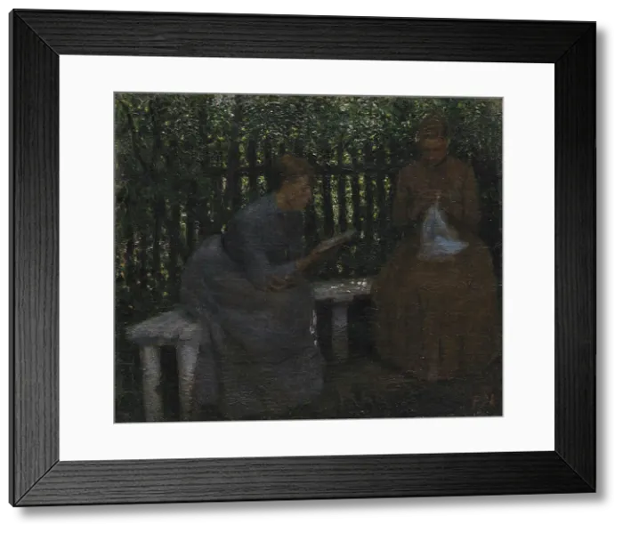 Framed Print : Two young women in a garden, 1880-1889. Creator: Peter Hansen Framed Print : Two young women in a garden, 1880-1889. Creator: Peter Hansen