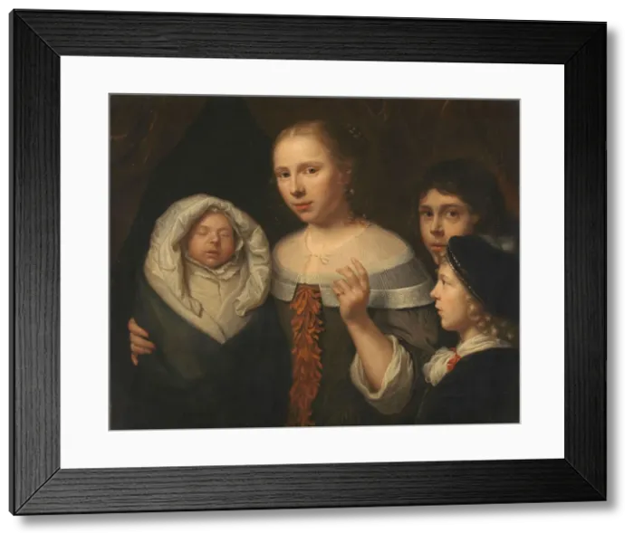 Framed Print : Portrait of a young woman with three children, 1650-1677. Creator: Wallerant Vaillant Framed Print : Portrait of a young woman with three children, 1650-1677. Creator: Wallerant Vaillant
