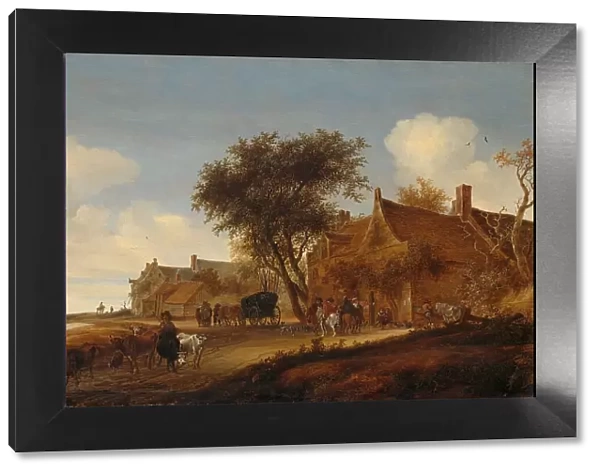 A village inn with stagecoach, 1655. Creator: Salomon Ruysdael