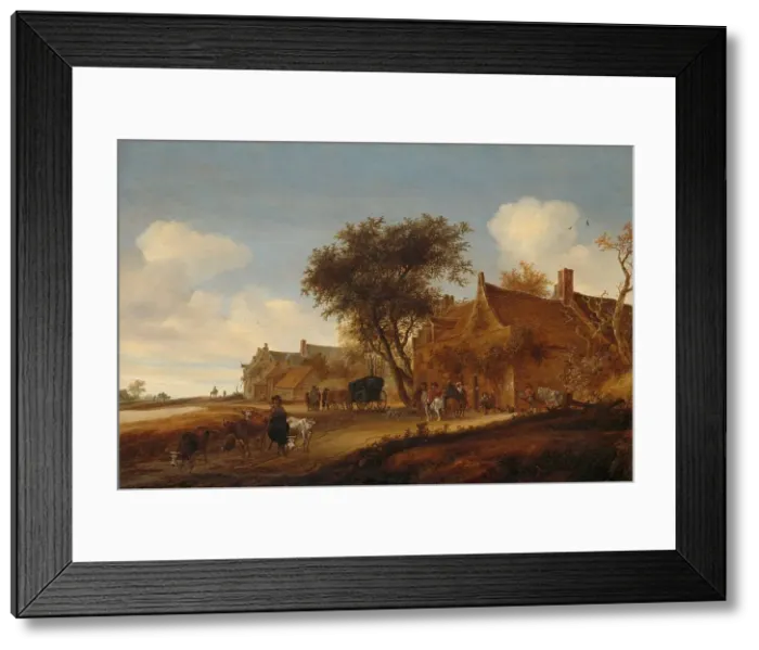 Framed Print : A village inn with stagecoach, 1655. Creator: Salomon Ruysdael Framed Print : A village inn with stagecoach, 1655. Creator: Salomon Ruysdael