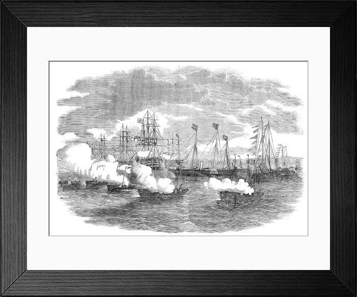 Framed Print : The Naval Review: the Signal for the Gun-Boat Attack, 1856. Creator: Ebenezer Landells Framed Print : The Naval Review: the Signal for the Gun-Boat Attack, 1856. Creator: Ebenezer Landells