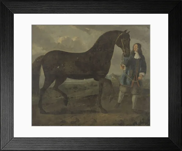 Framed Print : Groom with black horse, c.1670. Creator: Unknown Framed Print : Groom with black horse, c.1670. Creator: Unknown