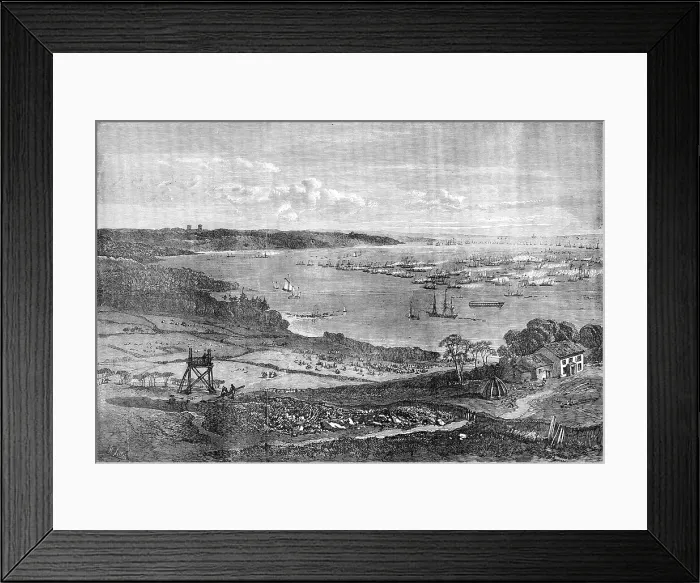 Framed Print : The Naval Review: the Flotilla of Gun-Boats off the Motherbank - drawn by R. Leitch, 1856. Creator: Unknown Framed Print : The Naval Review: the Flotilla of Gun-Boats off the Motherbank - drawn by R. Leitch, 1856. Creator: Unknown