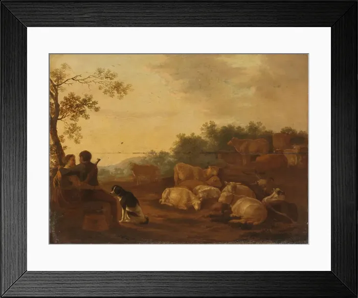 Framed Print : Landscape with sheperd, sheperdess and cattle, c.1632. Creator: Willem Ossenbeeck Framed Print : Landscape with sheperd, sheperdess and cattle, c.1632. Creator: Willem Ossenbeeck