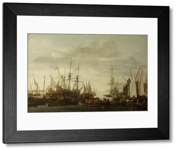 Framed Print : A Keelhauling, according to the non attested Tradition, of the Ship's Doctor of Admiral...1660-1686 Creator: Lieve Verschuir Framed Print : A Keelhauling, according to the non attested Tradition, of the Ship's Doctor of Admiral...1660-1686 Creator: Lieve Verschuir