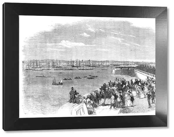 The Naval Review: the Queen's Yacht passing Fort Monckton - drawn by S. Read, 1856. Creator: Edmund Evans