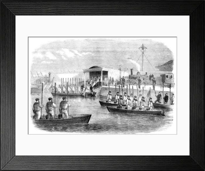 Framed Print : The Naval Review: the Queen and Royal Family embarking at Portsmouth - sketched by R. Landells, 1856 Creator: Unknown Framed Print : The Naval Review: the Queen and Royal Family embarking at Portsmouth - sketched by R. Landells, 1856 Creator: Unknown