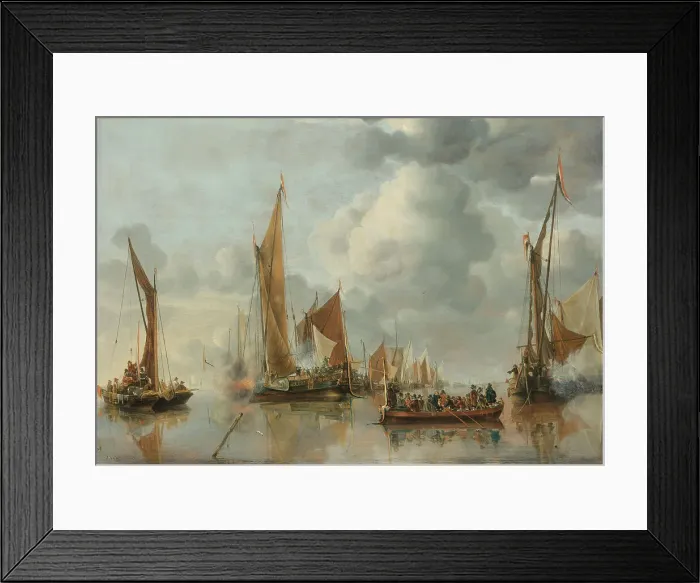 Framed Print : The Home Fleet Saluting the State Barge, 1650. Creator: Jan van de Cappelle Framed Print : The Home Fleet Saluting the State Barge, 1650. Creator: Jan van de Cappelle
