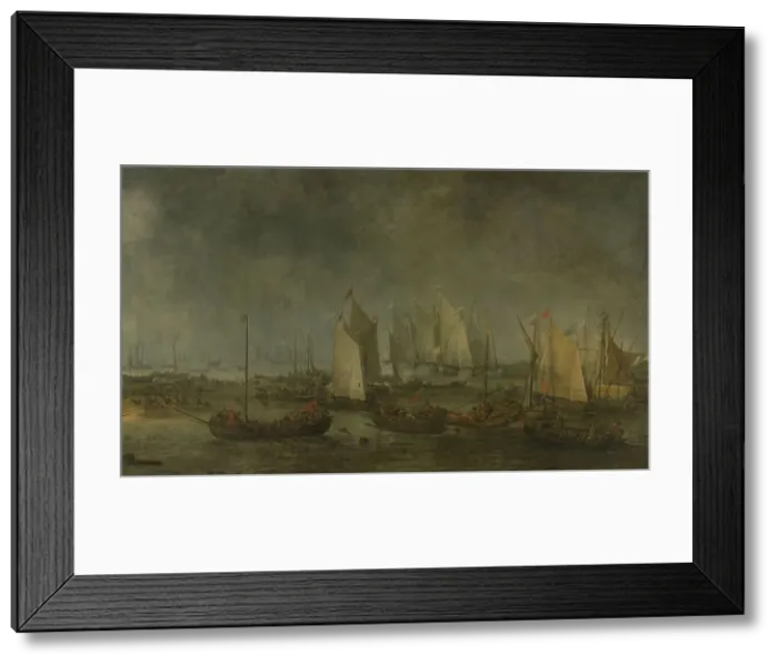 Framed Print : The Battle on the Slaak between the Dutch and Spanish Fleets during the Night of 12-13... 1633. Creator: Simon de Vlieger Framed Print : The Battle on the Slaak between the Dutch and Spanish Fleets during the Night of 12-13... 1633. Creator: Simon de Vlieger
