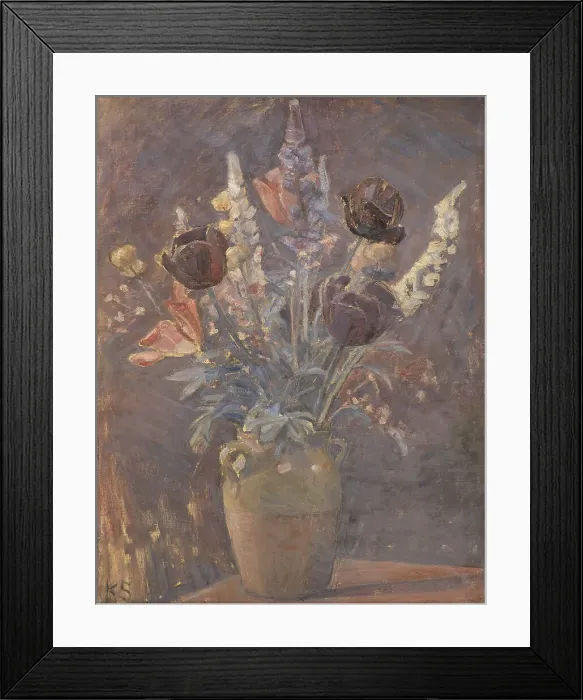 Framed Print : Ceramic vase with tulips, 1885-1938. Creator: Karl Schou Framed Print : Ceramic vase with tulips, 1885-1938. Creator: Karl Schou