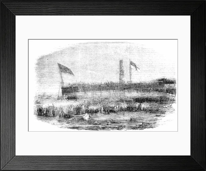 Framed Print : Launch of the Floating Battery Thunderbolt at Millwall, 1856. Creator: Unknown. Launch of the Floating Battery Thunderbolt at Millwall, 1856. Creator: Unknown Framed Print : Launch of the Floating Battery Thunderbolt at Millwall, 1856. Creator: Unknown. Launch of the Floating Battery Thunderbolt at Millwall, 1856. Creator: Unknown