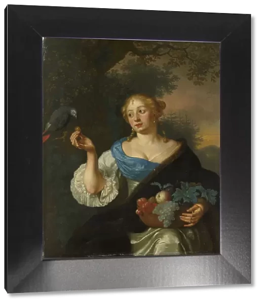 A Young Woman with a Parrot, 1660-1680. Creator: Ary de Vois