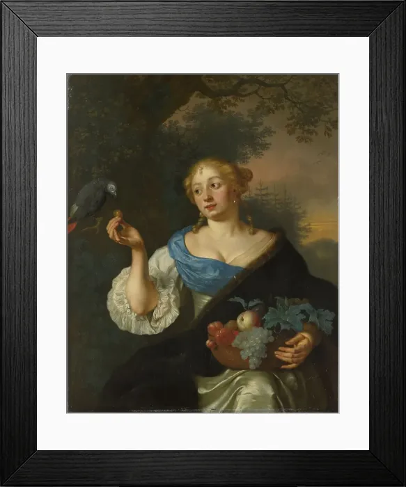 Framed Print : A Young Woman with a Parrot, 1660-1680. Creator: Ary de Vois Framed Print : A Young Woman with a Parrot, 1660-1680. Creator: Ary de Vois