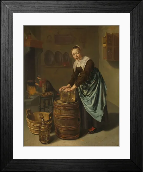 Framed Print : Woman scouring a vessel, 1631-1677. Creator: Willem van Odekercken Framed Print : Woman scouring a vessel, 1631-1677. Creator: Willem van Odekercken