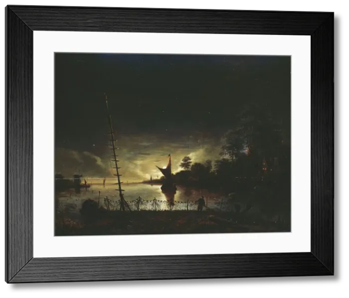 Framed Print : Moonlit Landscape, 1640-1677. Creator: Anthonie van Borssom Framed Print : Moonlit Landscape, 1640-1677. Creator: Anthonie van Borssom