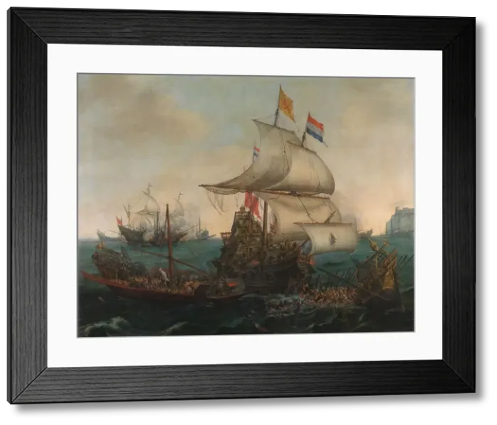 Framed Print : Dutch Ships Ramming Spanish Galleys off the English Coast, 3 October 1602, 1617. Creator: Hendrick Cornelisz Vroom Framed Print : Dutch Ships Ramming Spanish Galleys off the English Coast, 3 October 1602, 1617. Creator: Hendrick Cornelisz Vroom