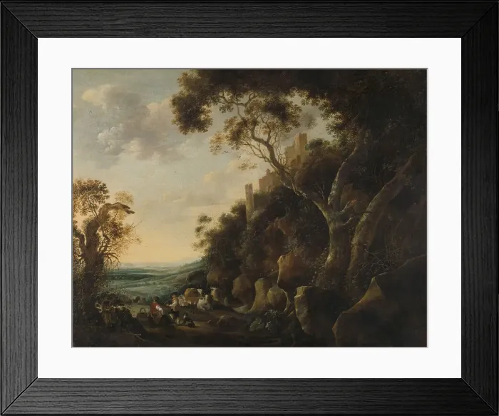 Framed Print : Landscape with Herdsmen, 1652. Creator: Gysbert Gillisz. de Hondecoeter Framed Print : Landscape with Herdsmen, 1652. Creator: Gysbert Gillisz. de Hondecoeter