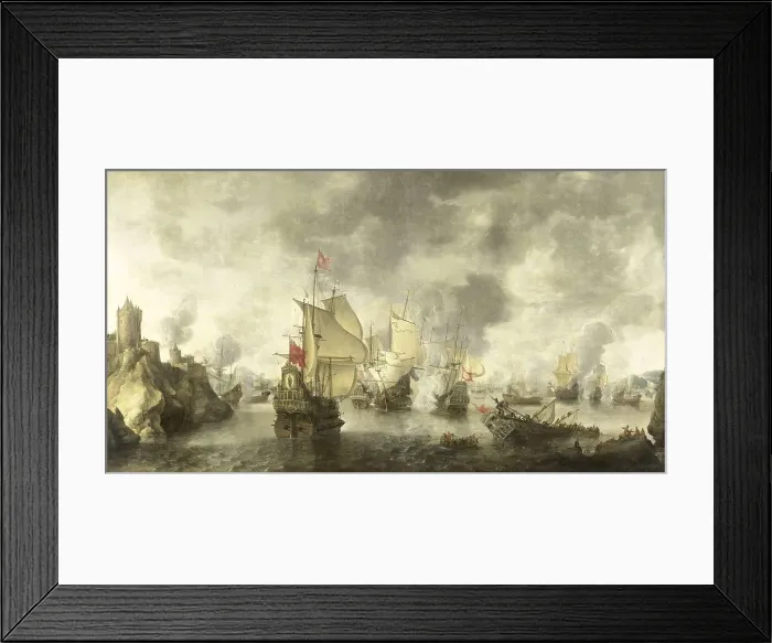 Framed Print : Battle of the Combined Venetian and Dutch Fleets against the Turks in the Bay of Foya, 1649, 1656. Creator: Abraham Beerstraten Framed Print : Battle of the Combined Venetian and Dutch Fleets against the Turks in the Bay of Foya, 1649, 1656. Creator: Abraham Beerstraten